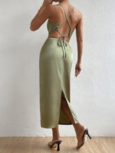 Draped Detail Crisscross Backless Split Hem Cut Out Waist Cami Dress